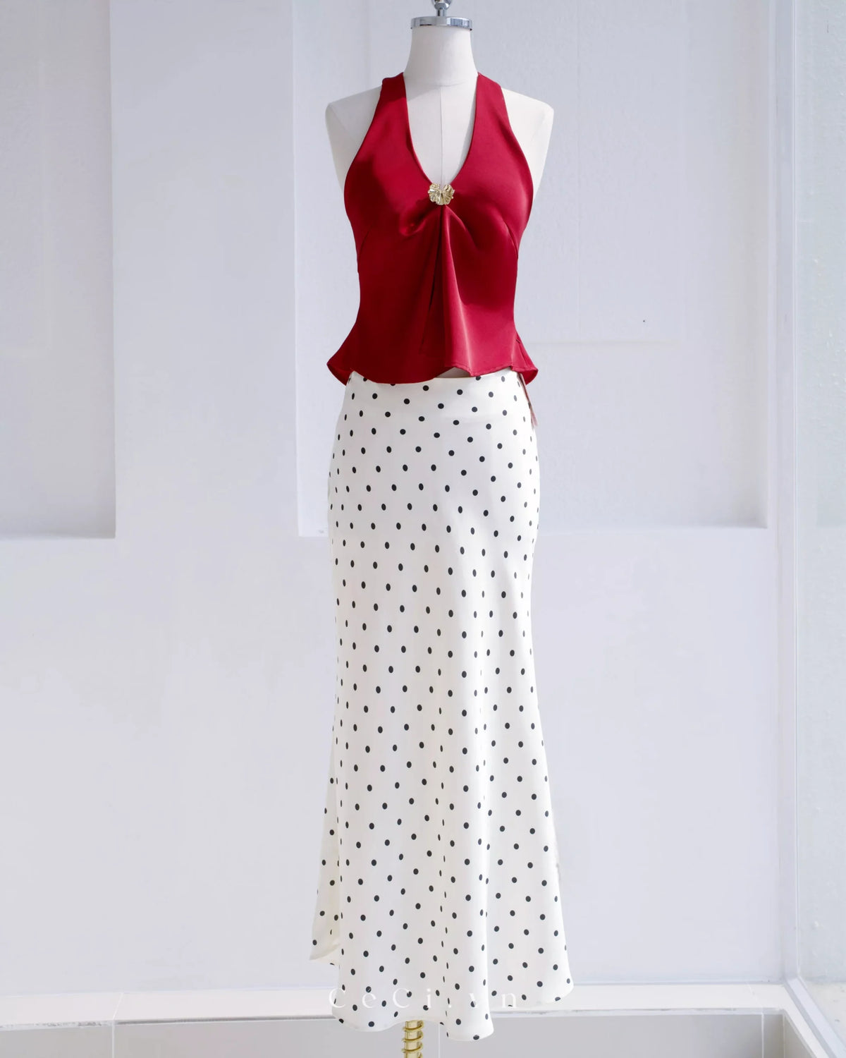 Ceci Silk Skirt - Ivory Polka