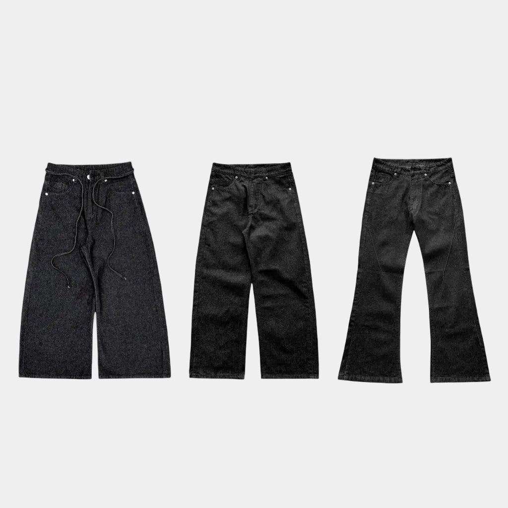 WHOSE Combo Wide Flared Raw Black Jeans