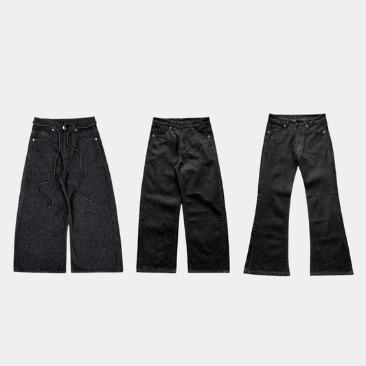 WHOSE Combo Wide Flared Raw Black Jeans