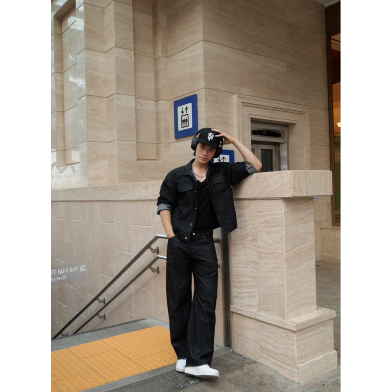 WHOSE Combo Wide Flared Raw Black Jeans