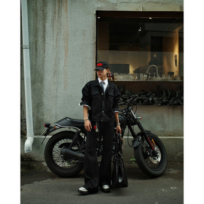 WHOSE Combo Wide Flared Raw Black Jeans