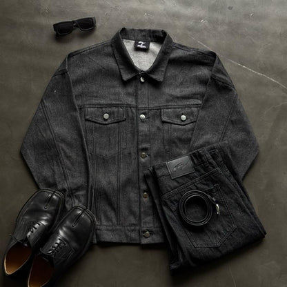 WHOSE Combo Wide Flared Raw Black Jeans