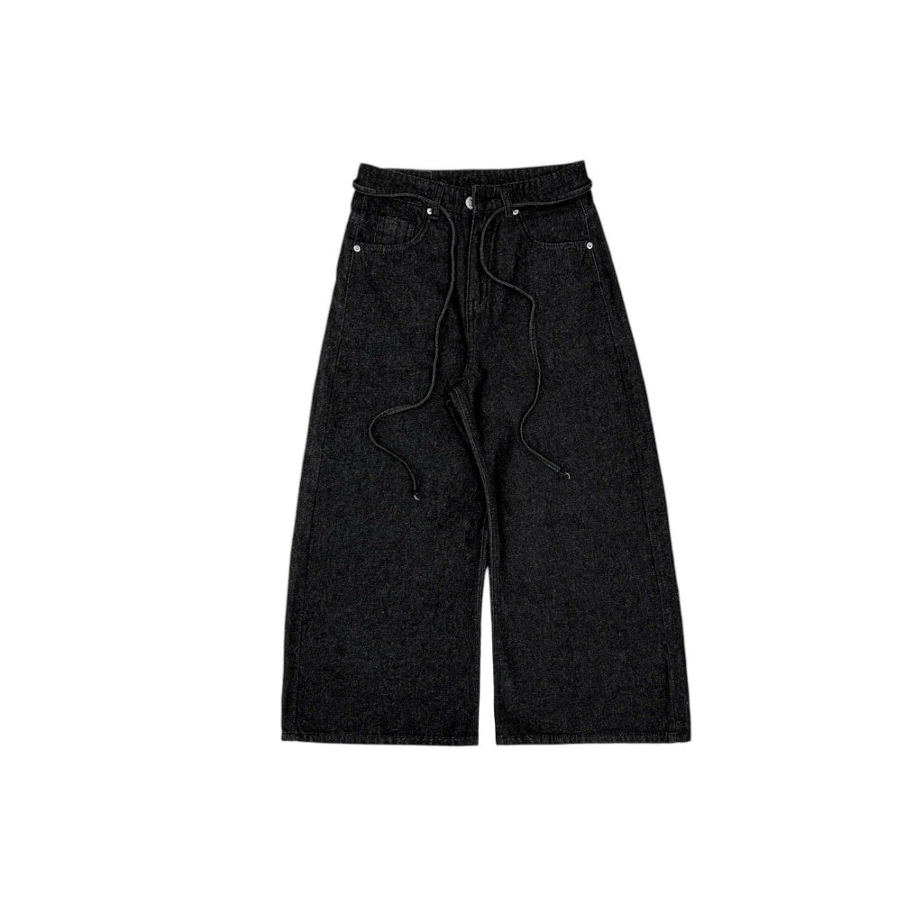 WHOSE Combo Wide Flared Raw Black Jeans