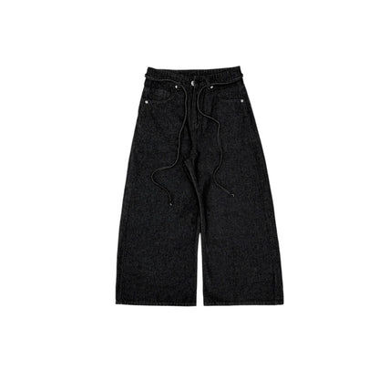 WHOSE Combo Wide Flared Raw Black Jeans