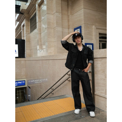 WHOSE Combo Wide Flared Raw Black Jeans