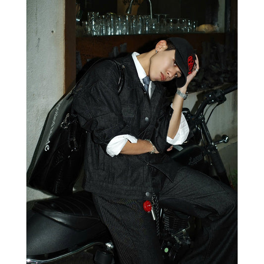 WHOSE Combo Wide Flared Raw Black Jeans