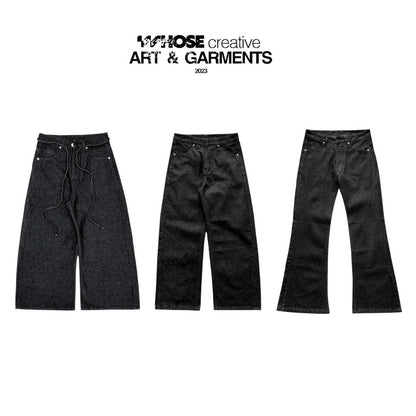 WHOSE Combo Wide Flared Raw Black Jeans (Pre-order)