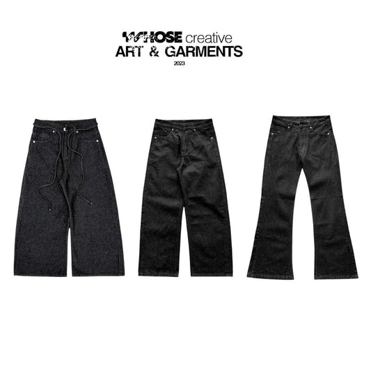 WHOSE Combo Wide Flared Raw Black Jeans (Pre-order)