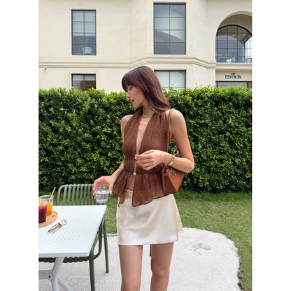 La Boutique Low-Rise Lace Silk Mini Skirt