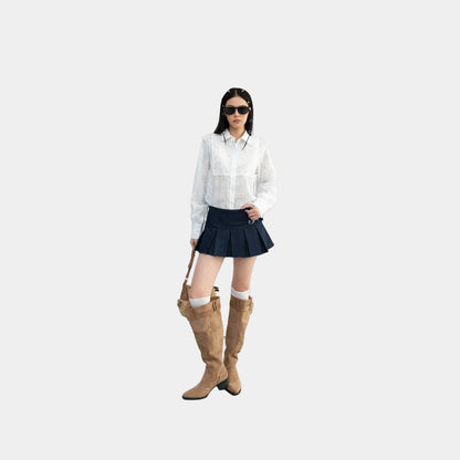 Cera Pleated Denim Skirt