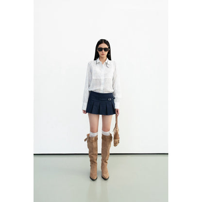 Cera Pleated Denim Skirt