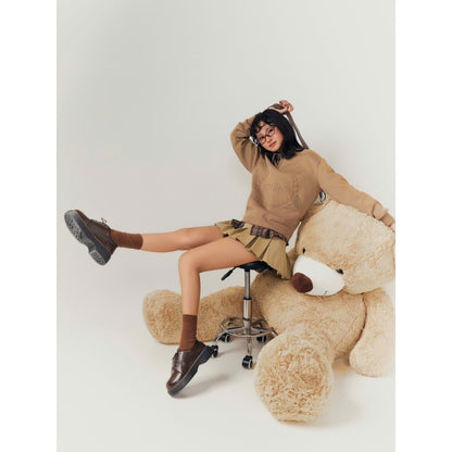 Colin Basic Pleated Mini Kaki Skirt (Pre-order)