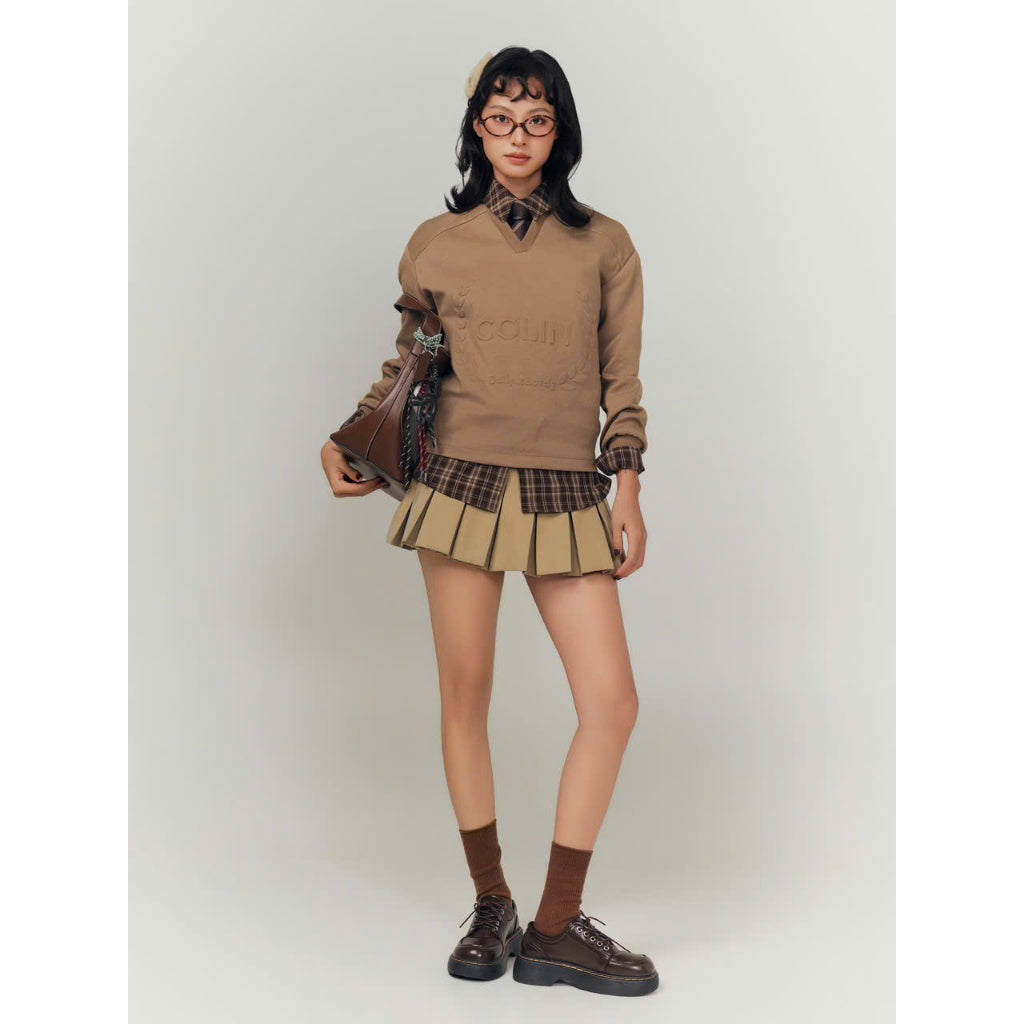 Colin Basic Pleated Mini Kaki Skirt (Pre-order)