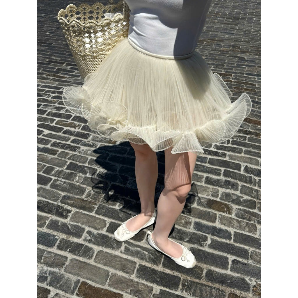 Colin Short Puffy Mesh Skirt