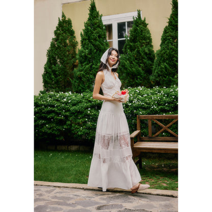 La Boutique Lace Trim Textured Maxi Skirt