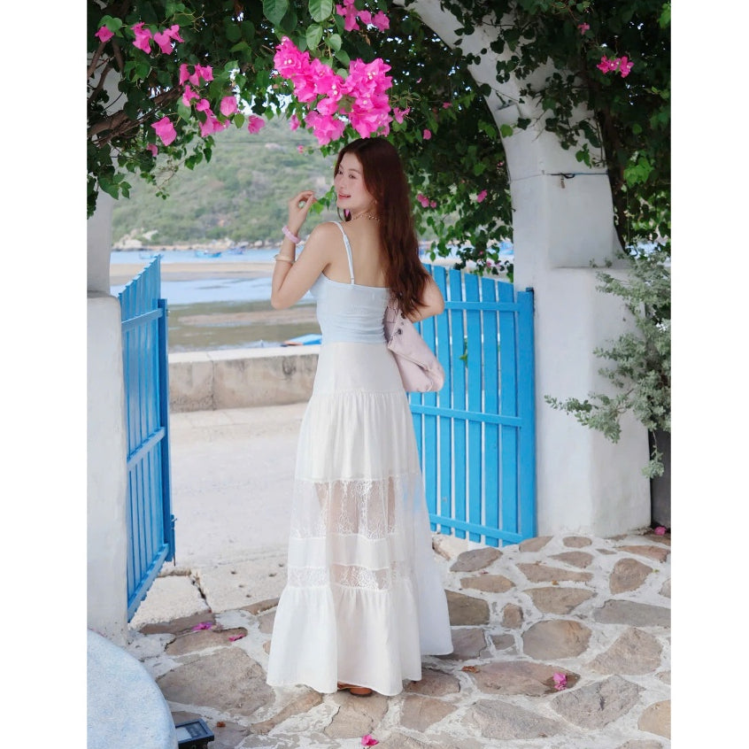La Boutique Lace Trim Textured Maxi Skirt