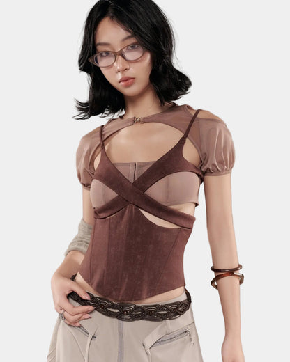 Bunny Hill Charmesh Top (Brown)