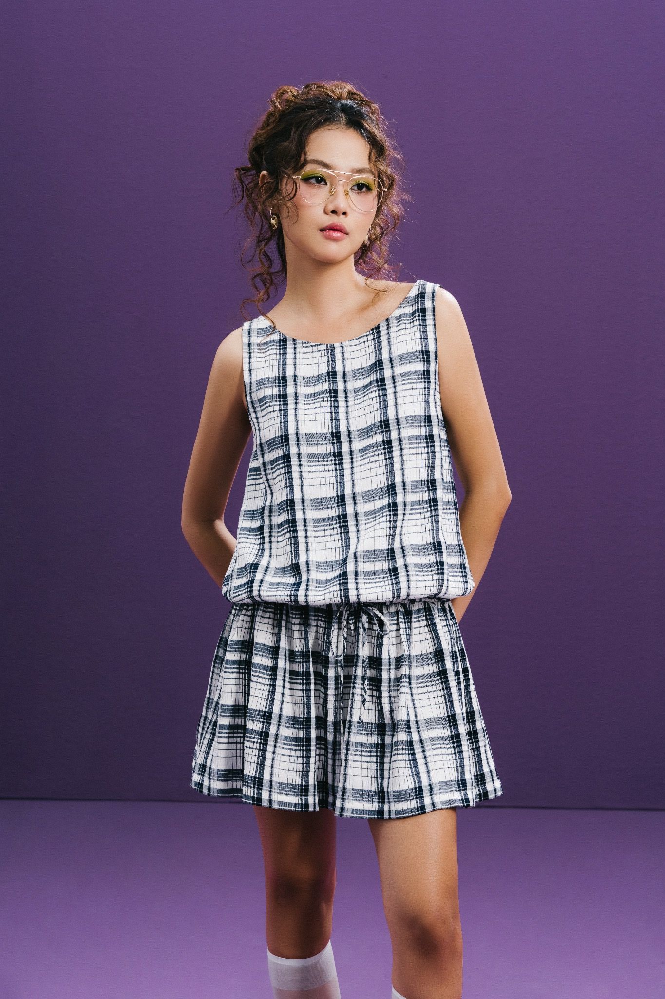 Libe Checked Drop Waist Mini Dress (Pre-order)