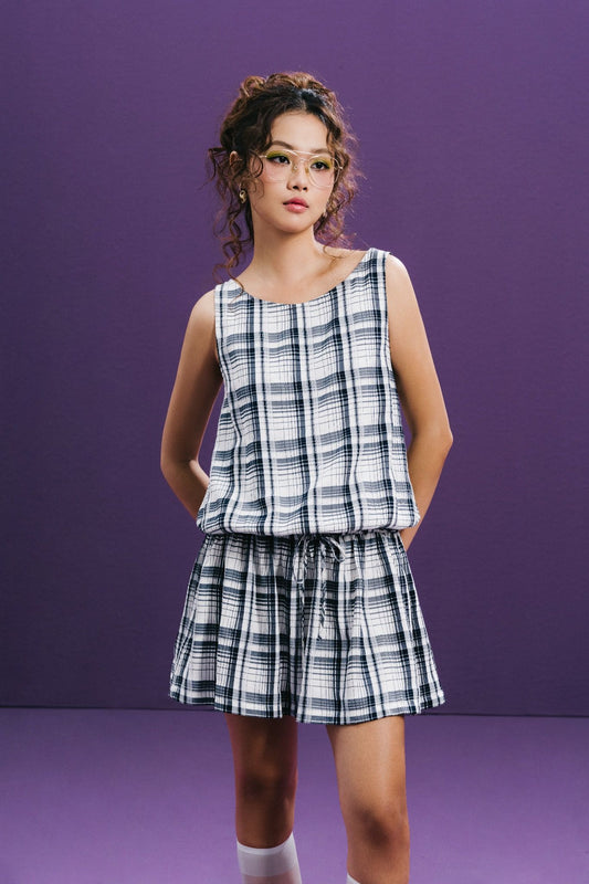 Libe Checked Drop Waist Mini Dress (Pre-order)