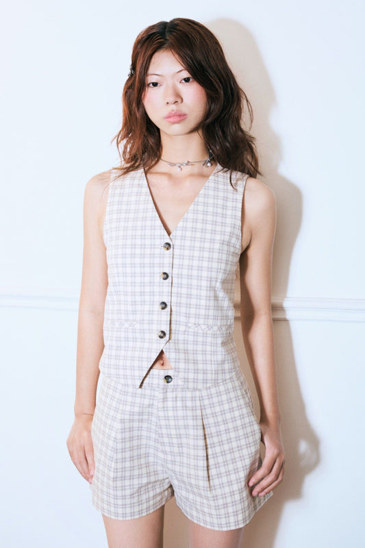 Libe Checked Gilet Top (Pre-order)