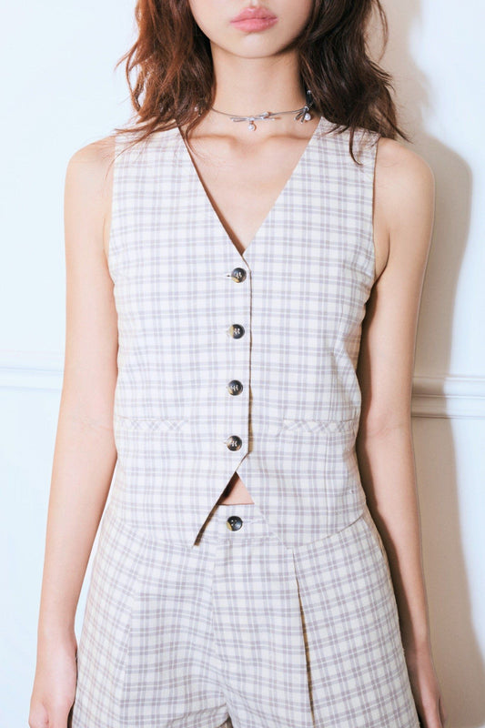 Libe Checked Gilet Top (Pre-order)