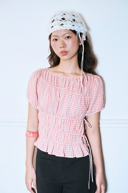 Libe Checked Ruched Top (Pre-order)
