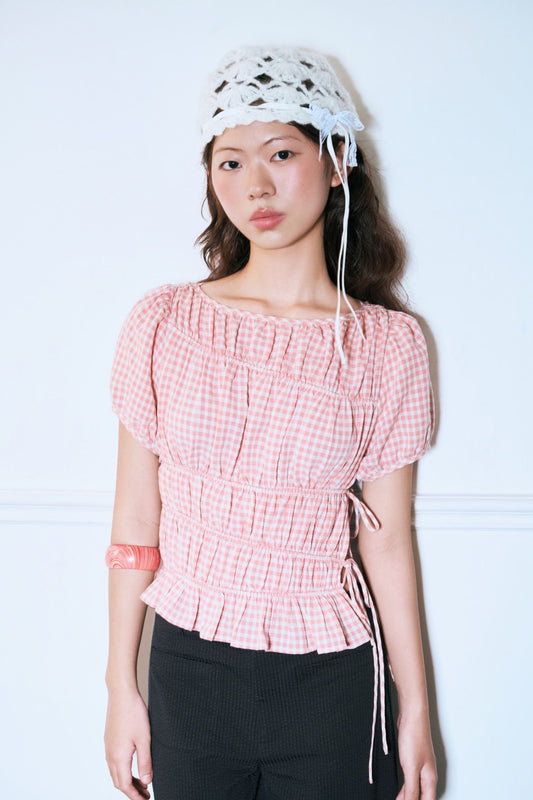 Libe Checked Ruched Top (Pre-order)