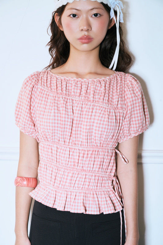 Libe Checked Ruched Top (Pre-order)
