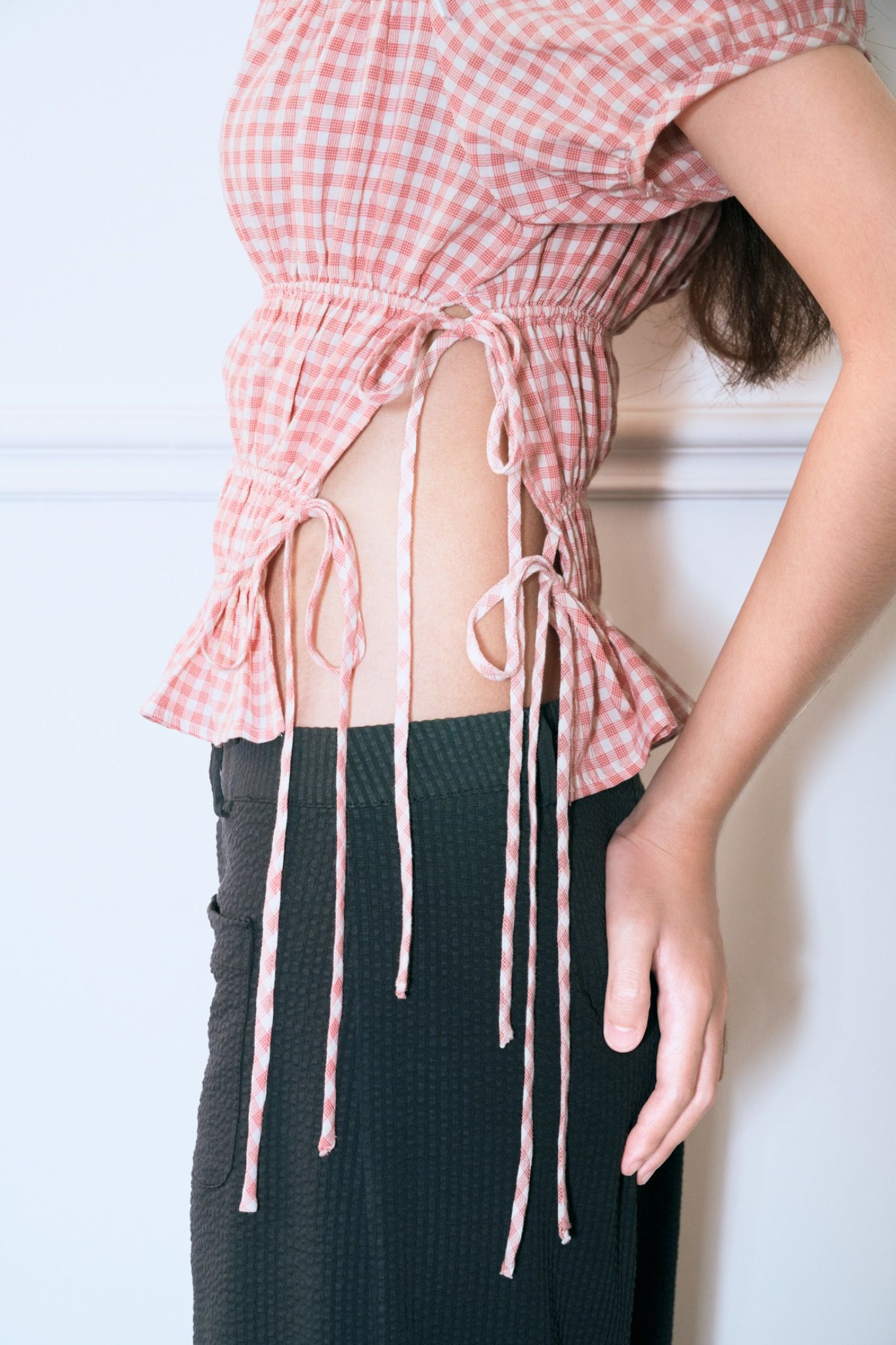 Libe Checked Ruched Top (Pre-order)