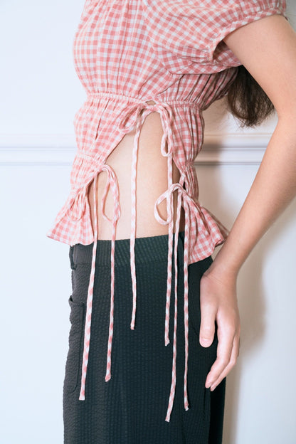 Libe Checked Ruched Top (Pre-order)