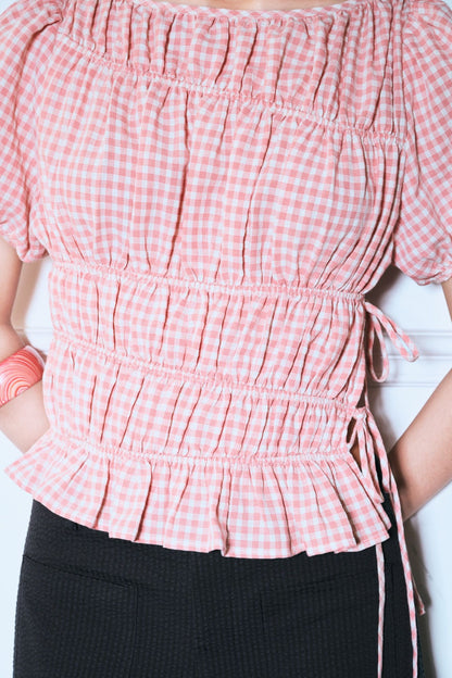 Libe Checked Ruched Top (Pre-order)
