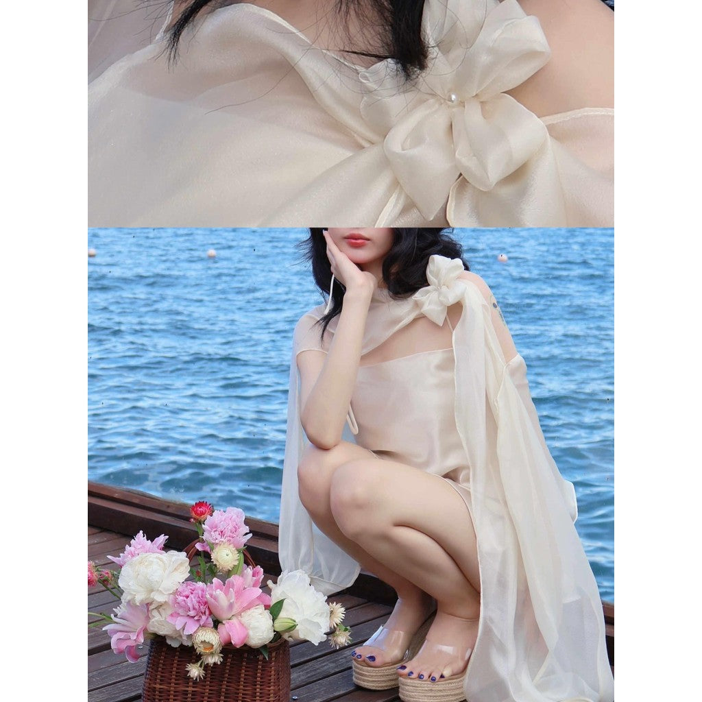 Aguja Chilasy Silk Bubble Dress With Floral Accent (Pre-order)