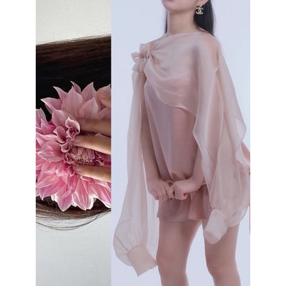 Aguja Chilasy Silk Bubble Dress With Floral Accent (Pre-order)