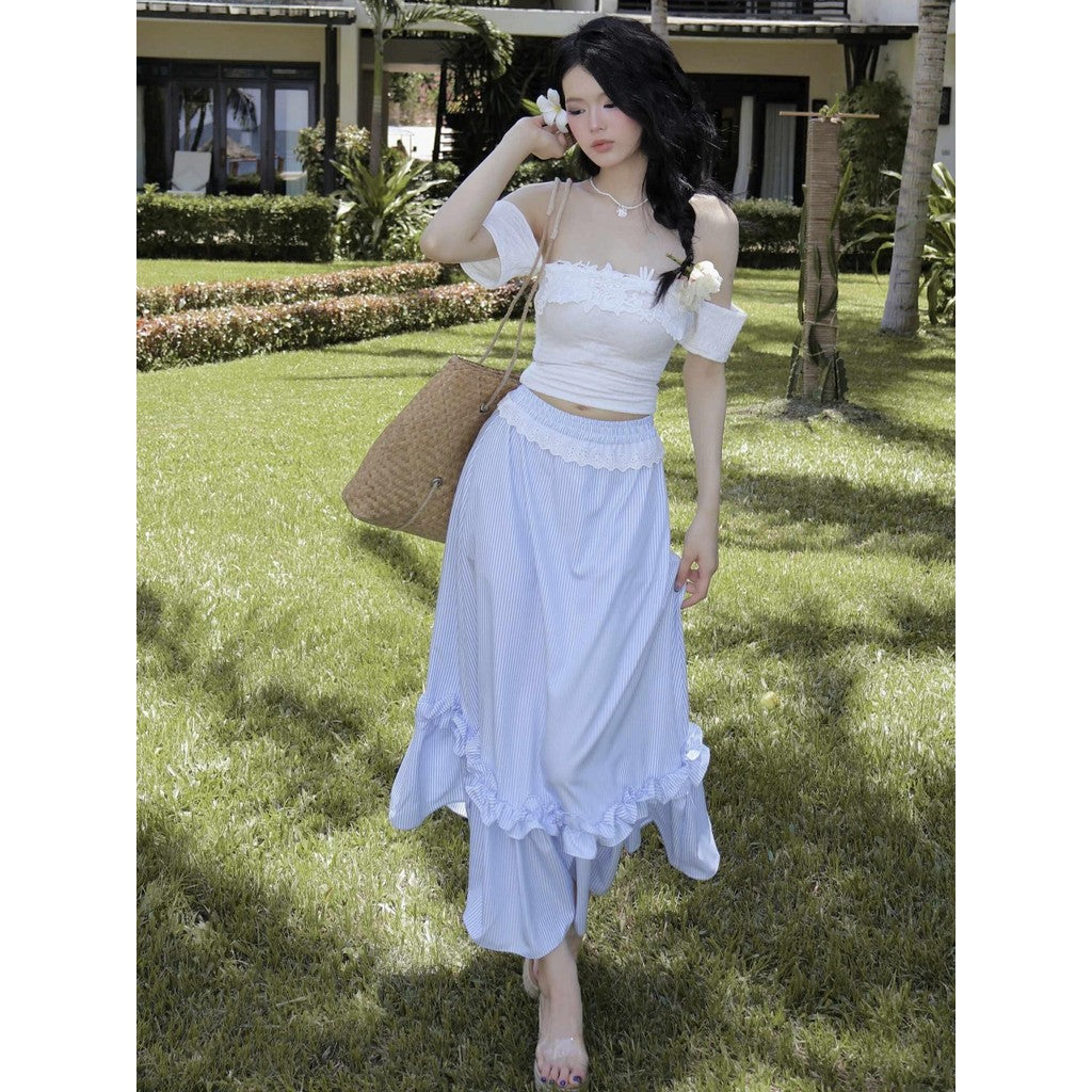 Aguja Coban T-Shirt & Lace Maxi Skirt Set (Pre-order)