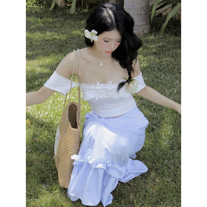 Aguja Coban T-Shirt & Lace Maxi Skirt Set (Pre-order)