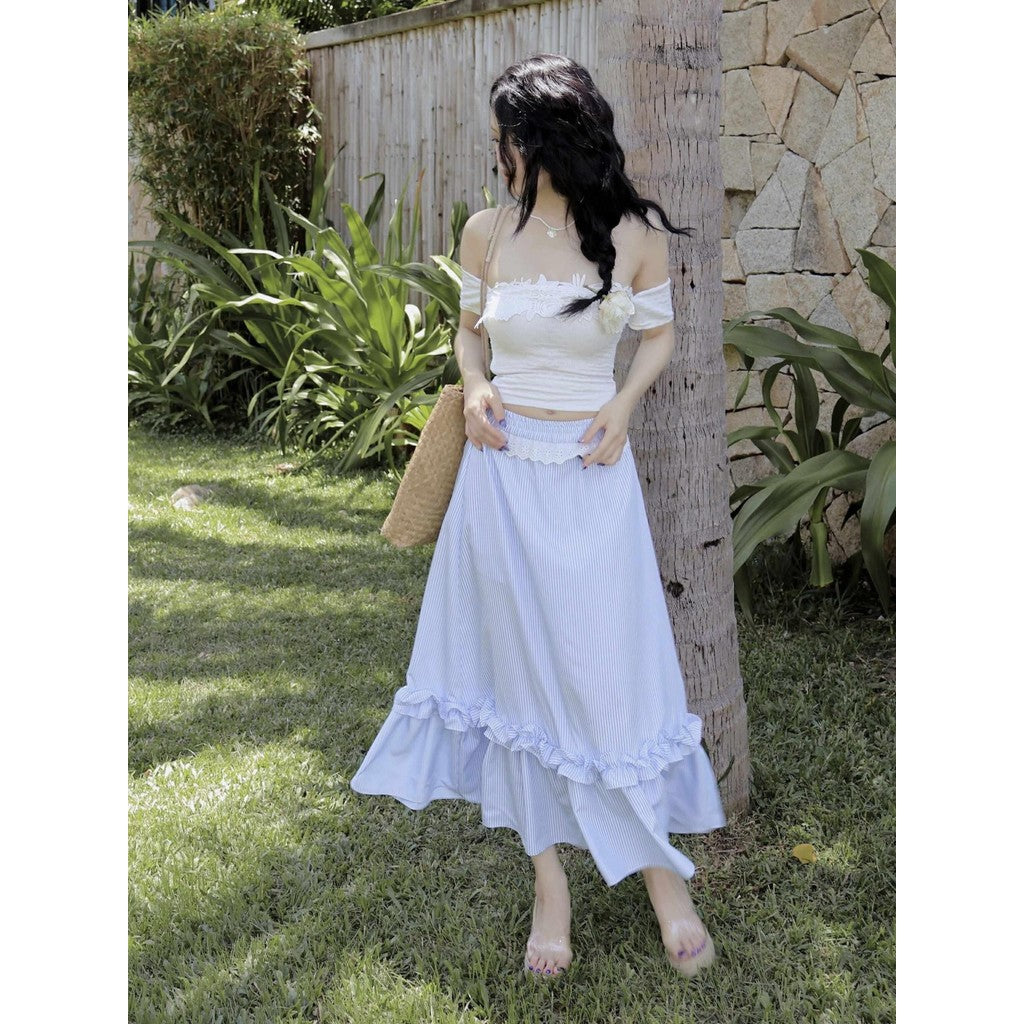 Aguja Coban T-Shirt & Lace Maxi Skirt Set (Pre-order)