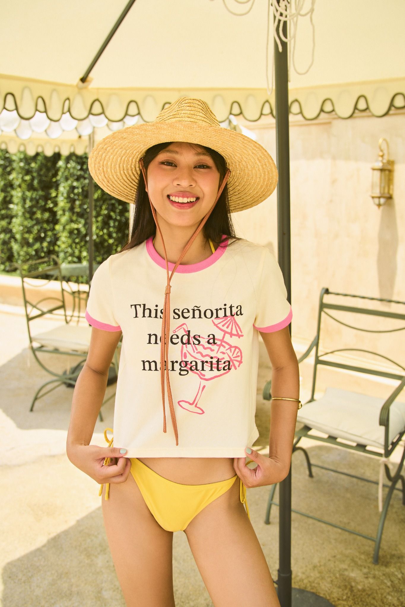 Libe Cream Pink Neckline Printed Baby Tee (Pre-order)