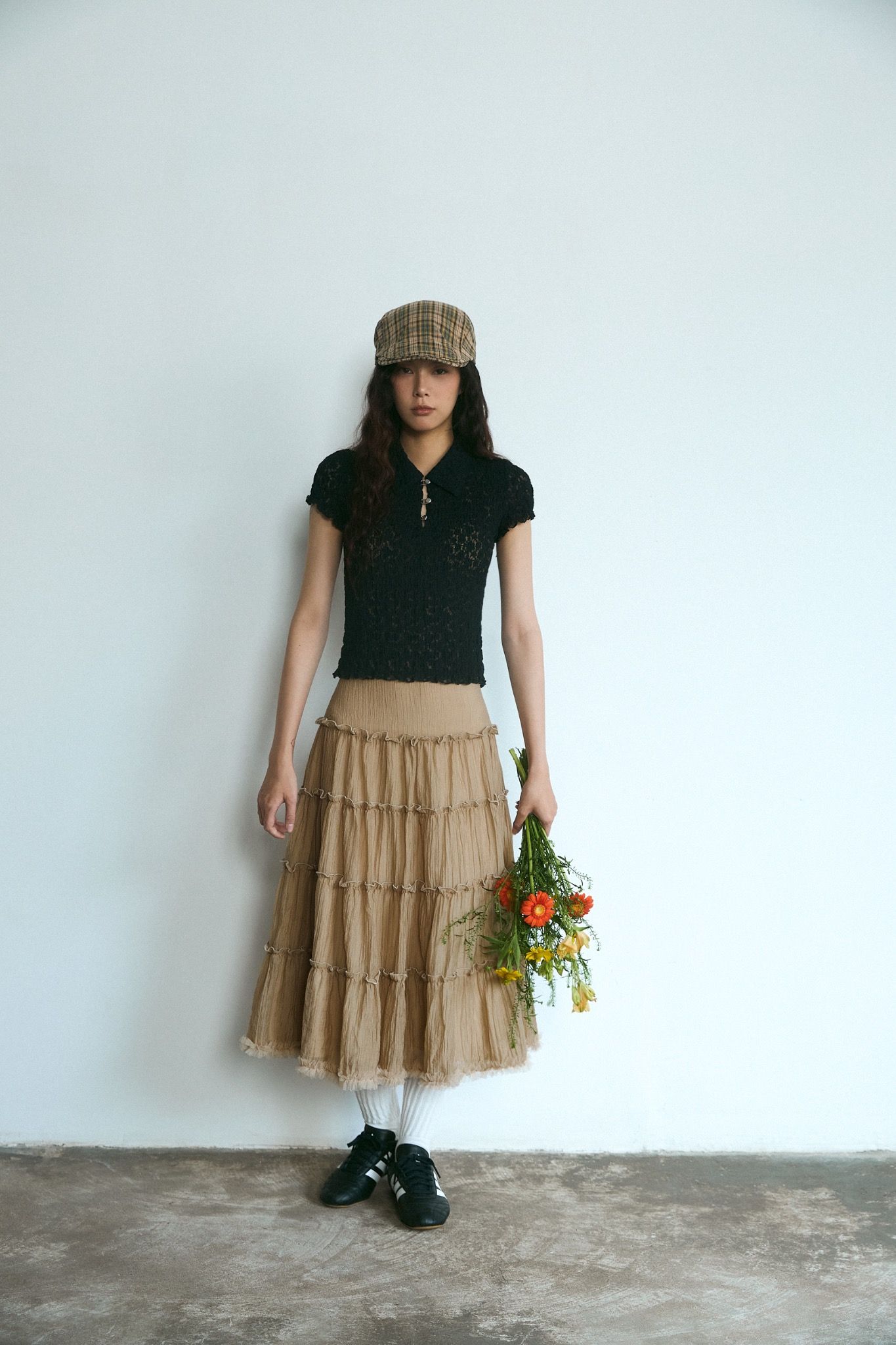 Libe Cream Ruffle Midi Skirt (Pre-order)