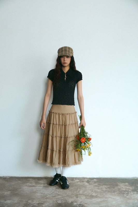 Libe Cream Ruffle Midi Skirt (Pre-order)