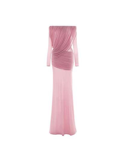 Mollynista Off-Shoulder Draped Mesh Dress