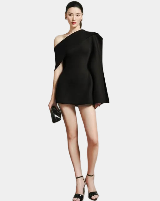 LaneJT Dulcie Asymmetric Sleeves Mini Dress