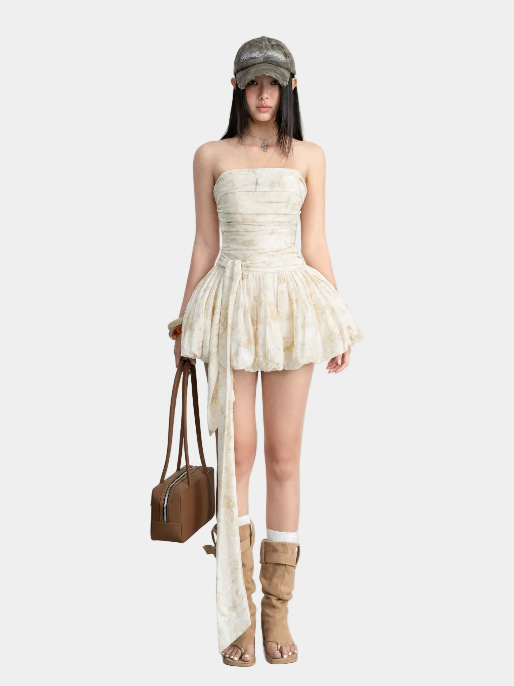 Hoo Design Ombre Satin Ruched Bust Dress With Puffy Skirt