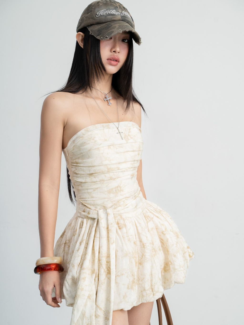 Hoo Design Ombre Satin Ruched Bust Dress With Puffy Skirt