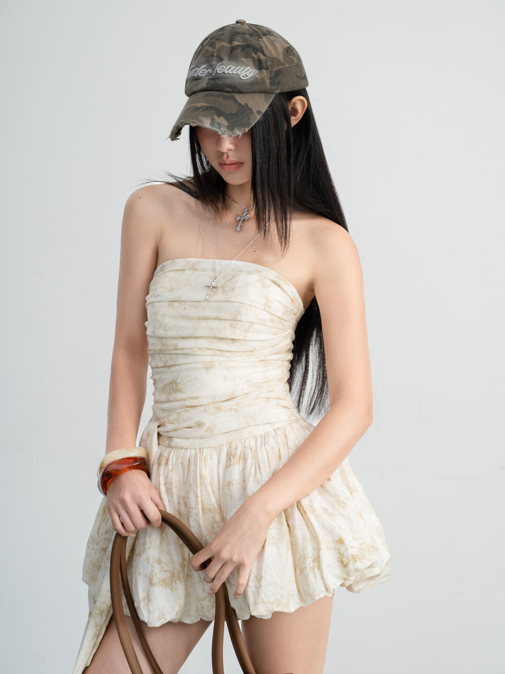 Hoo Design Ombre Satin Ruched Bust Dress With Puffy Skirt