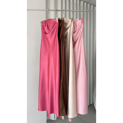 La Boutique Tie-Neck Long Silk Dress