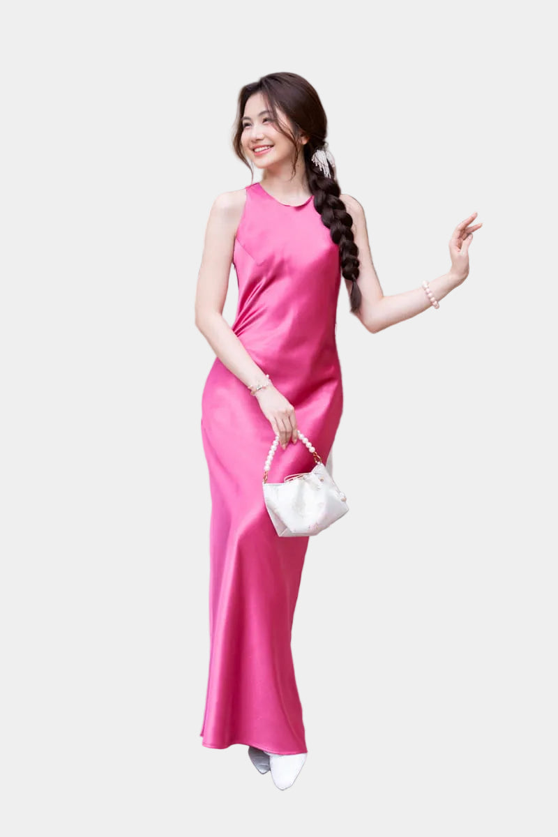 La Boutique An Silk Halter Dress - Pink