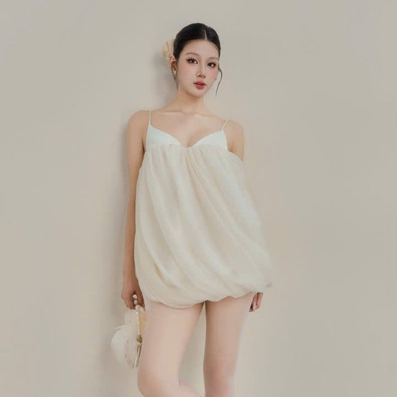 Colin Short Puffy Taffeta Dress With Diagonal Pleats (Pre-order)