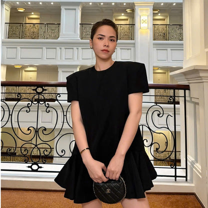 Colin Short Dress With Shoulder Ruffles And Flared Hem (Pre-order)