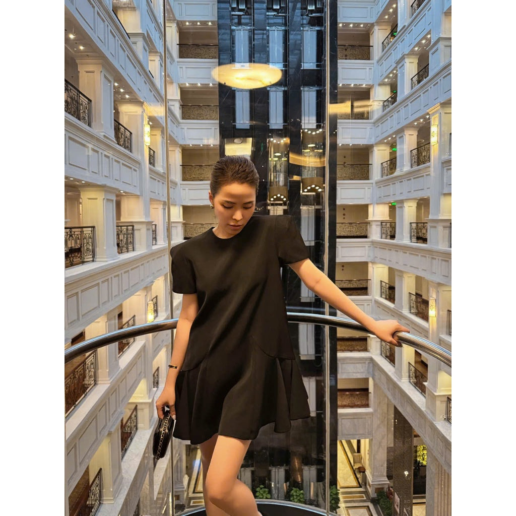 Colin Short Dress With Shoulder Ruffles And Flared Hem (Pre-order)