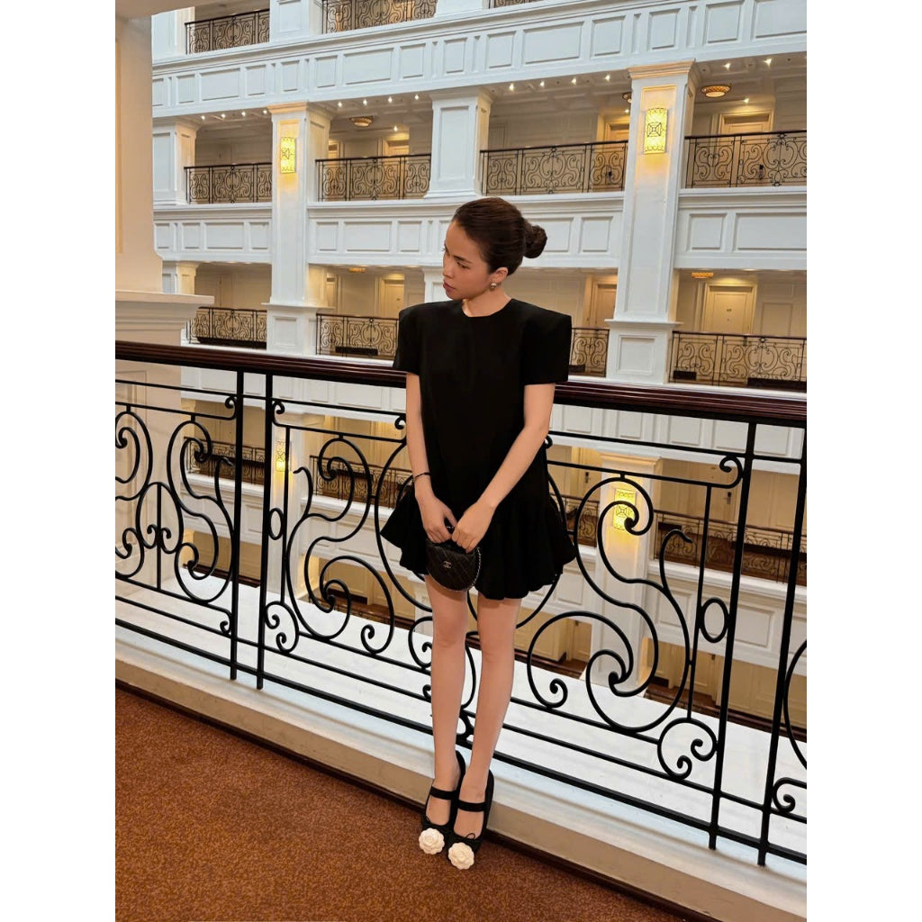 Colin Short Dress With Shoulder Ruffles And Flared Hem (Pre-order)